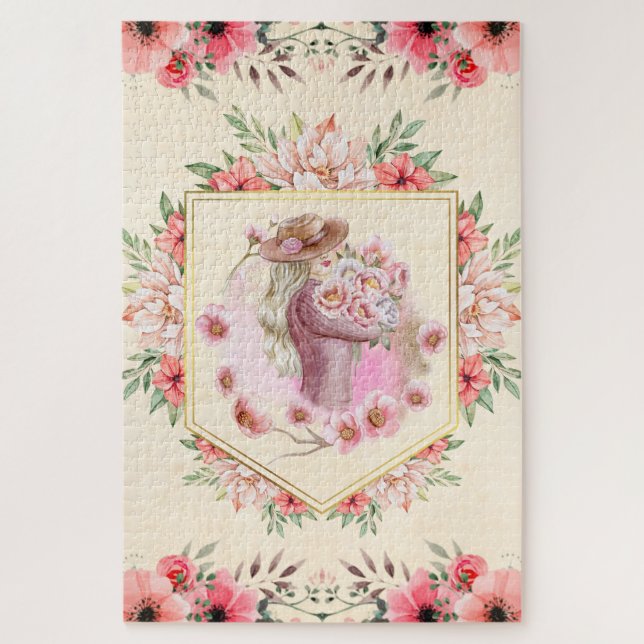 Quebra-cabeça Senhora Floral Rosa, Primavera Trabalho de arte (Vertical)