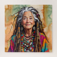 Senhora Idosa Legal em Dread Locks Mulher Hippie