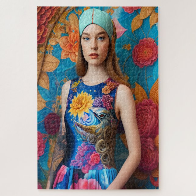 Quebra-cabeça Senhora linda com tatuagem (Vertical)