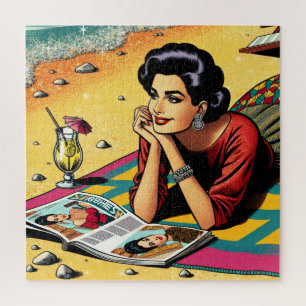 Quebra-cabeça Senhora Retro no Dia da Praia sonhando com a Moda
