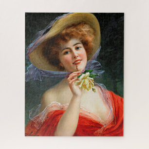 Quebra-cabeça Senhora Vintage Em Chapéu Vermelho E Rosa Amarela
