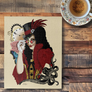 Quebra-cabeça Senhora Vitoriana Vermelha Steampunk Polvo Vintage