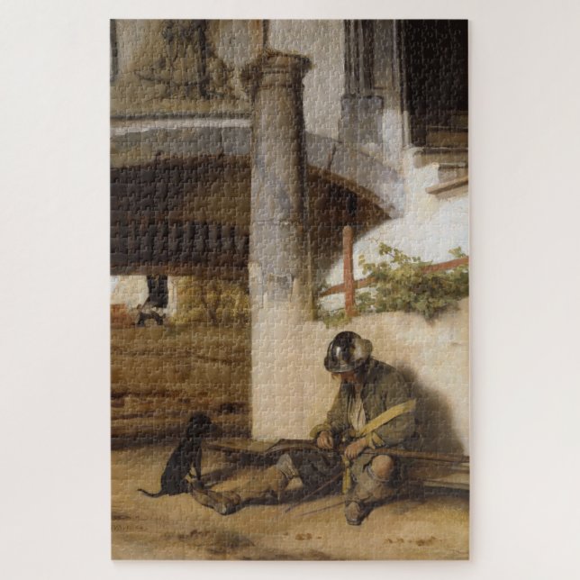 Quebra-cabeça Sentinela guardando um portão com seu cachorro de  (Vertical)