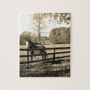 Quebra-cabeça Sépia Tone Foto de Cavalo Negro e Branco