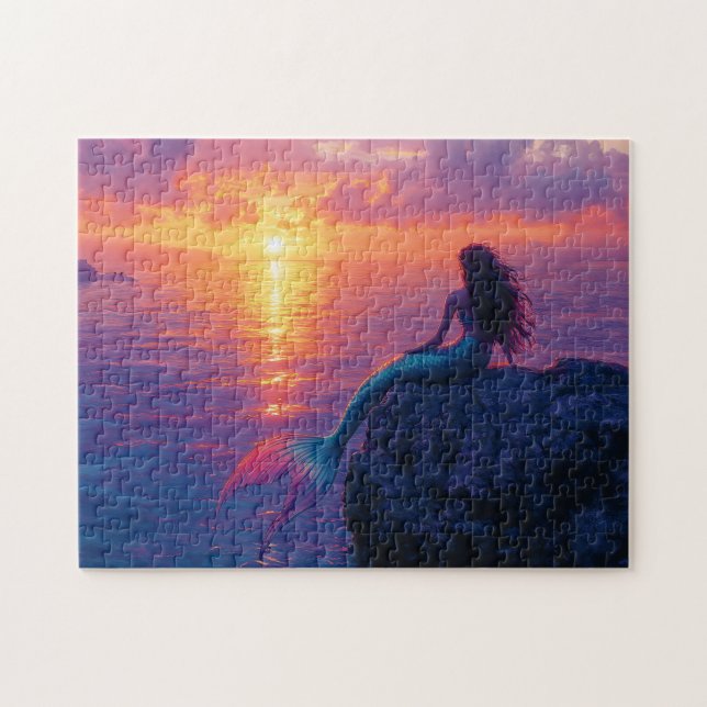 Quebra-cabeça Sereia assistindo arte sunset (Horizontal)