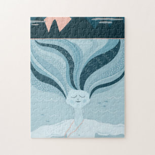 Quebra-cabeça Sereia da noite mágica. Espírito náutico azul mari