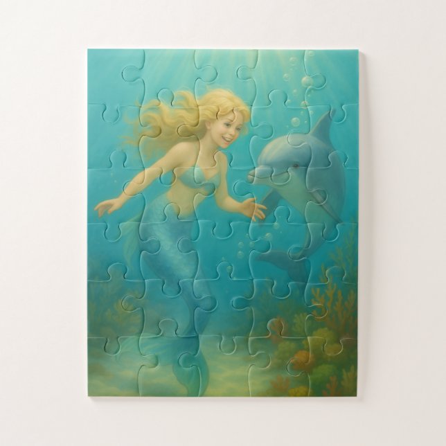 Quebra-cabeça Sereia e Golfinho Kids 30 peças superdimensionadas (Vertical)
