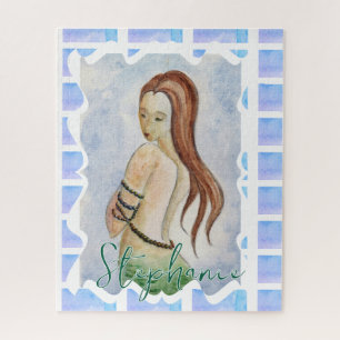 Quebra-cabeça Sereia Fantasia Boho Aquarela Personalizada