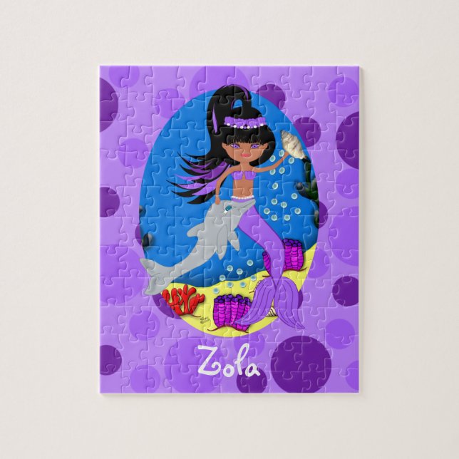 Quebra-cabeça Sereia Roxa no Oceano com um Golfinho (Vertical)