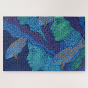 Quebra-cabeça Sereias e Peixes, arte da fantasia surreal, submar