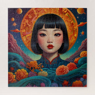 Quebra-cabeça "Serenidade ao Sol: Arte Chinesa Tradicional