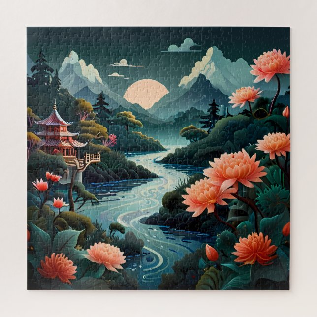 Quebra-cabeça "Serenidade ao Sol: Arte Chinesa Tradicional (Vertical)