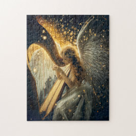 Quebra-cabeça Serenidade Celestial Anjo Feminino Tocando a Harpa