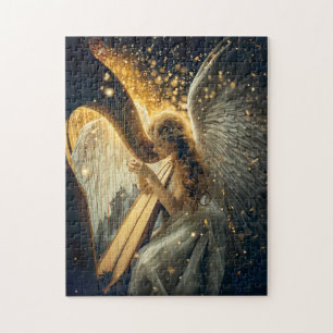 Quebra-cabeça Serenidade Celestial Anjo Feminino Tocando a Harpa