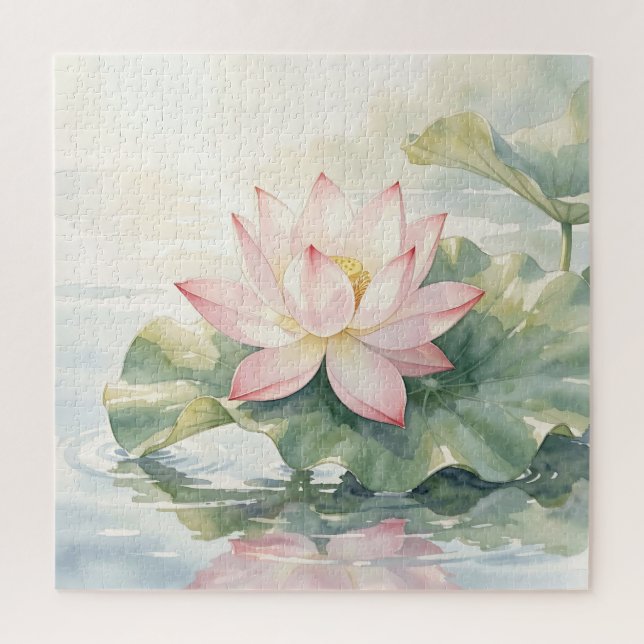 Quebra-cabeça Serenidade do Lótus Rosa em Aquarela (Vertical)