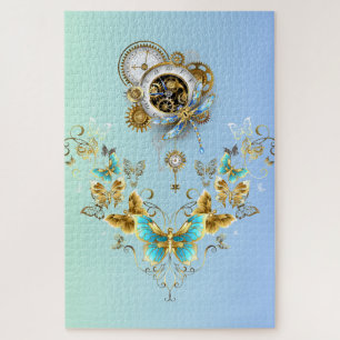 Quebra-cabeça Serenity Engine – Floral Mecânico em Azul-ciano