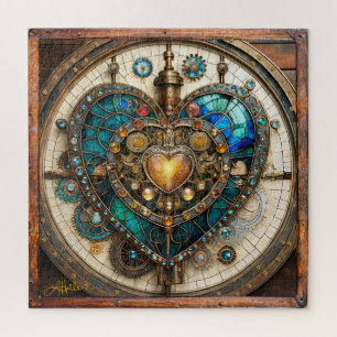 Quebra-cabeça Série Vidro Corado Coração Estilo Steampunk