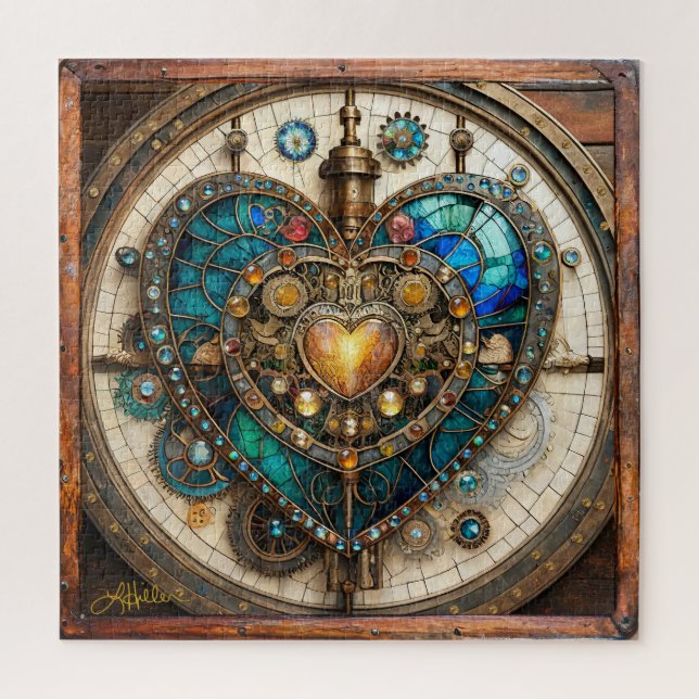 Quebra-cabeça Série Vidro Corado Coração Estilo Steampunk (Vertical)