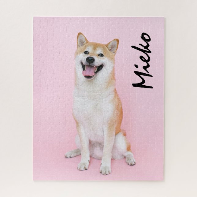 Quebra-cabeça Seu Cão Pet Foto Personalizada Nome Shibu Inu (Vertical)