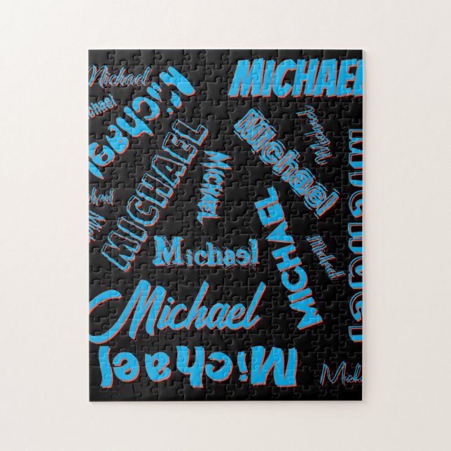 Quebra-cabeça Seu nome é padrão monograma azul preto (Vertical)