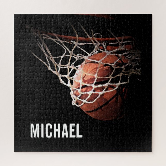 Quebra-cabeça Seu nome é Trabalho de arte de basquete personaliz (Vertical)