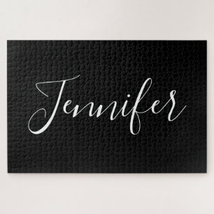 Quebra-cabeça Seu nome Script branco elegante em preto