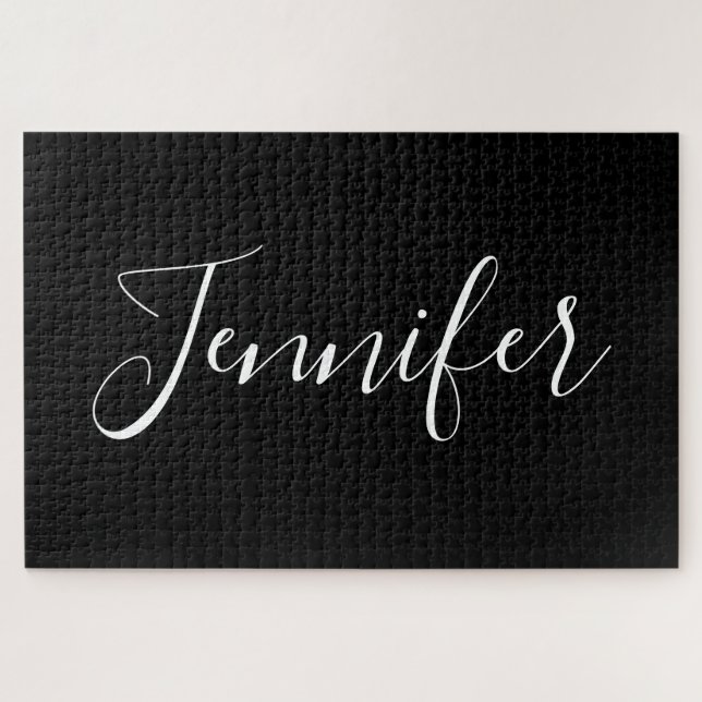 Quebra-cabeça Seu nome | Script branco elegante em preto (Horizontal)