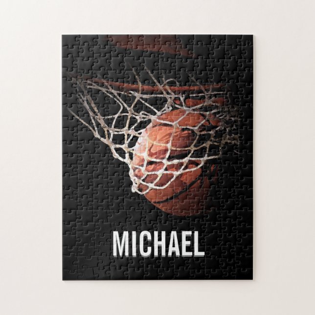 Quebra-cabeça Seu nome Trabalho de arte de basquete personalizáv (Vertical)