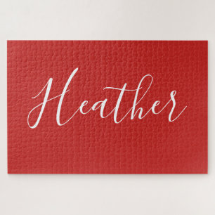 Quebra-cabeça Seu Script Branco Personalizado em Vermelho