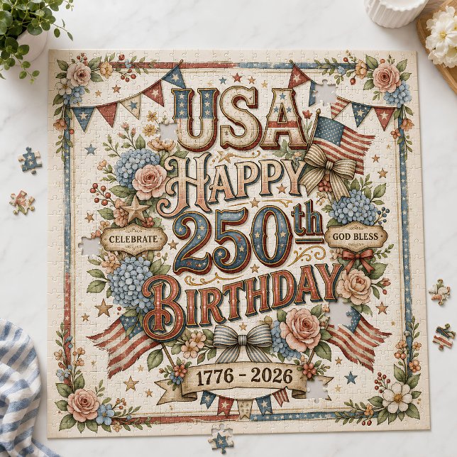 Quebra-cabeça Shabby Chic EUA 250º Aniversário (Shabby Chic USA 250th Birthday Jigsaw Puzzle)