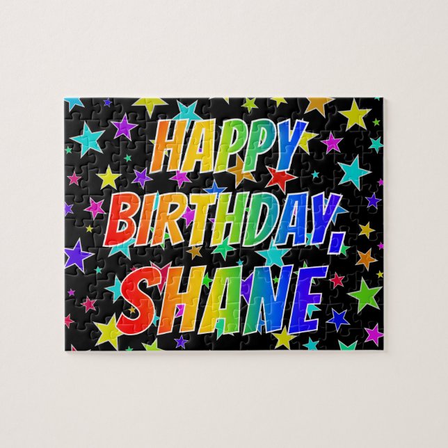 Quebra-cabeça "SHANE" Primeiro Nome, Diversão "FELIZ ANIVERSÁRIO (Horizontal)