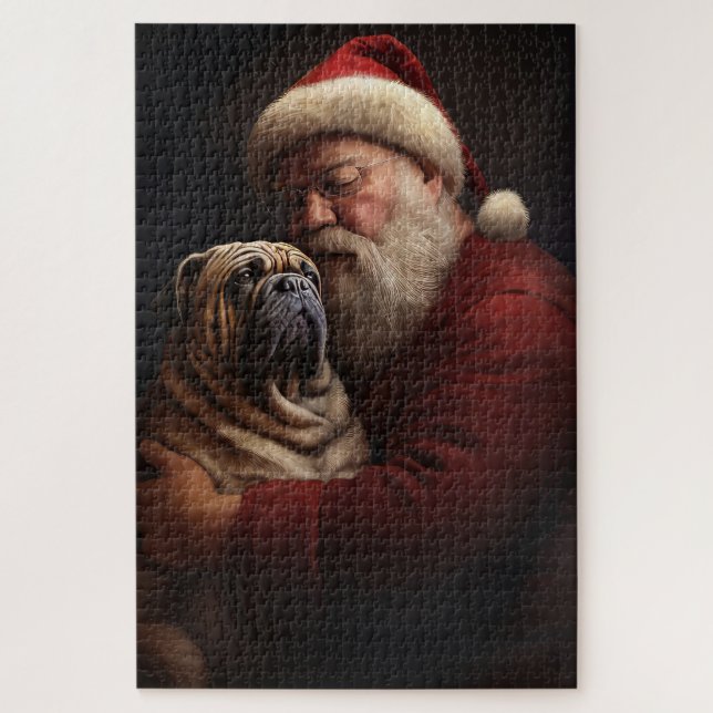 Quebra-cabeça Shar Pei Com Papai Noel Natal Festivo (Vertical)