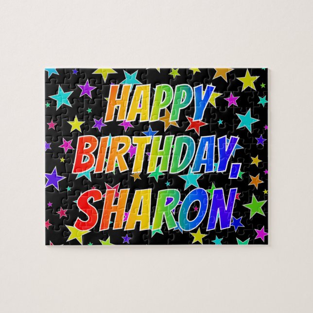 Quebra-cabeça "SHARON" Primeiro Nome, Diversão "FELIZ ANIVERSÁRI (Horizontal)