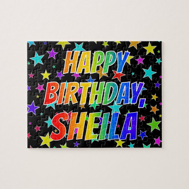 Quebra-cabeça "SHEILA" First Name, Fun "HAPPY BIRTHDAY" (Horizontal)