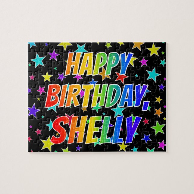 Quebra-cabeça "SHELLY" Primeiro Nome, Diversão "FELIZ ANIVERSÁRI (Horizontal)