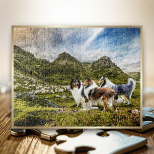 Quebra-cabeça Shepaherhering Rough Collies em Highlands Escocese