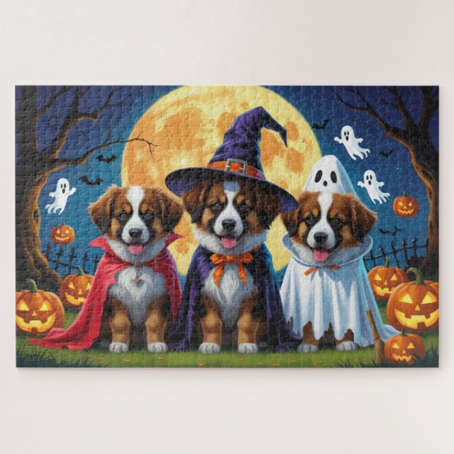 Quebra-cabeça Shepherd Belga Cães Pumpkin Halloween Engraçado (Horizontal)