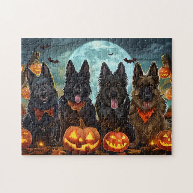 Quebra-cabeça Shepherd Halloween Spooky belga (Horizontal)