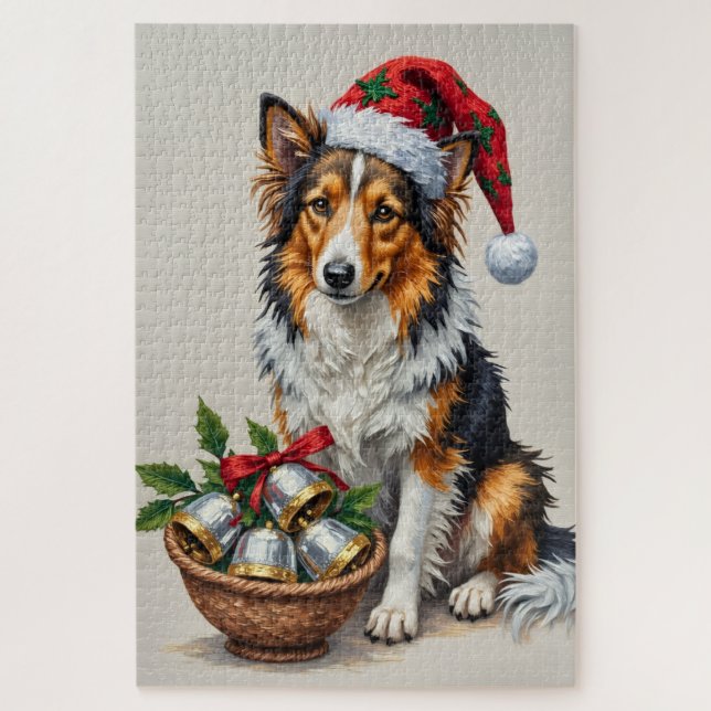 Quebra-cabeça Shetland Sheepdog Christmas Cross-Stitch Hat (Vertical)