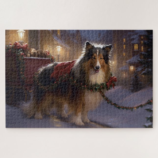 Quebra-cabeça Shetland Sheepdog Christmas Fesason Season (Horizontal)