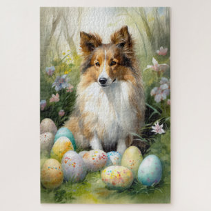 Quebra-cabeça Shetland Sheepdog com Feriado de Ovos de Páscoa