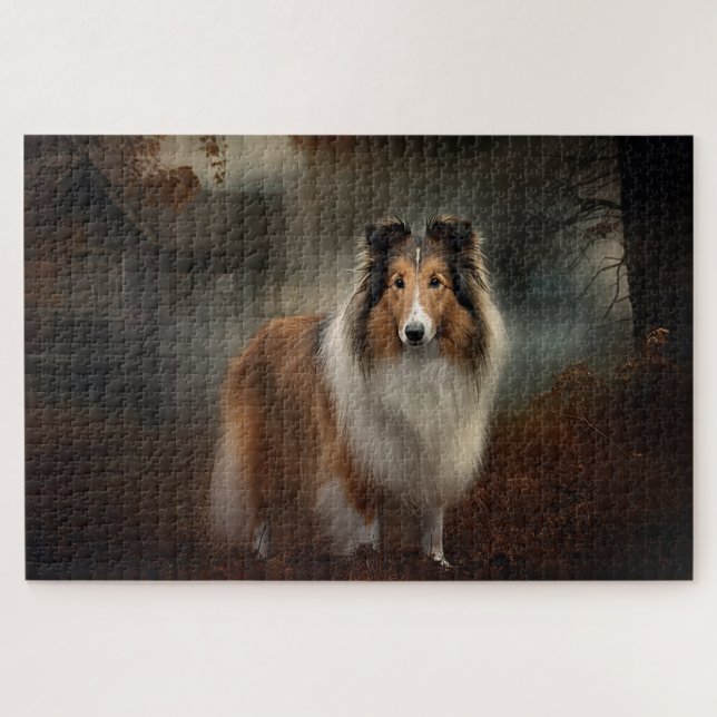 Quebra-cabeça Shetland Sheepdog Halloween Scary (Horizontal)