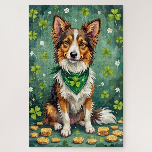 Quebra-cabeça Shetland Sheepdog St Patrick’s Day Lucky Dog (Vertical)