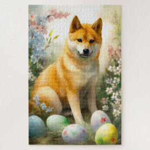 Quebra-cabeça Shiba Inu com Ovos de Páscoa Feriado 