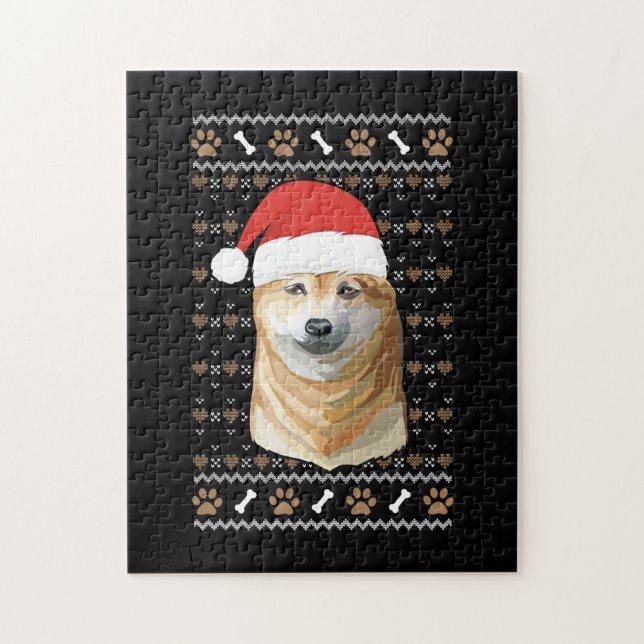 Quebra-cabeça Shiba Inu Com Papai Noel Feliz Natal (Vertical)