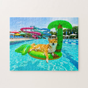 Quebra-cabeça Shiba Inu em bóia de palmeira