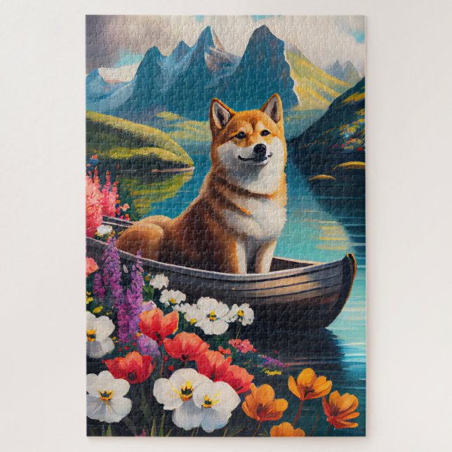 Quebra-cabeça Shiba Inu em um remador: Uma aventura cênica (Vertical)