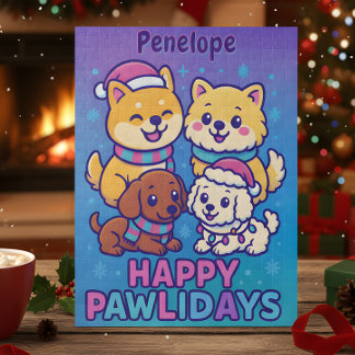 Quebra-cabeça Shiba Inu Poodle Christmas Dogs Blue Purple Puppy