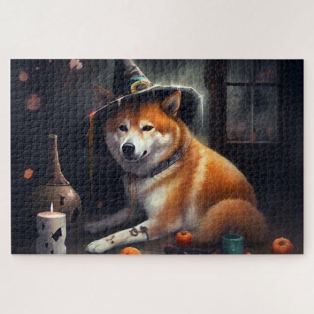 Quebra-cabeça Shiba Inu Pumpkins Halloween Assustado (Horizontal)