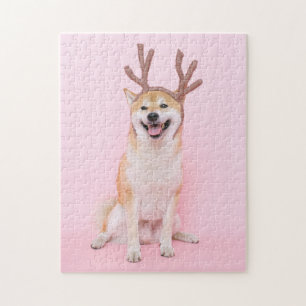 Quebra-cabeça Shiba inu vestindo fantasia de veado de natal